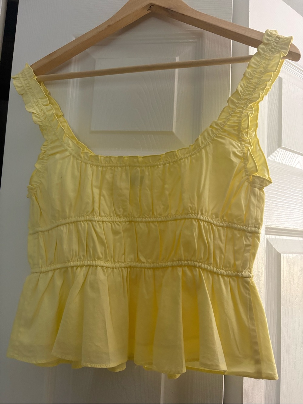 Sunday Best Yellow Ruffle Strap Peplum Tank